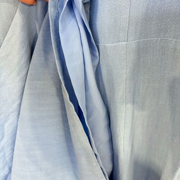 Maree Pour Toi Linen Crepe Stretch Cropped Half Sleeve Belted Blue Jumpsuit 18 - Picture 7 of 9